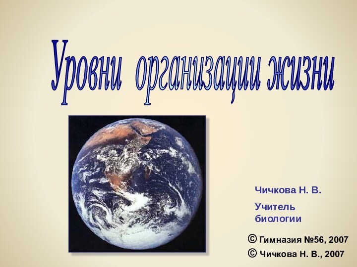 Чичкова Н. В.Учитель биологииУровни организации жизни © Гимназия №56, 2007© Чичкова Н. В., 2007