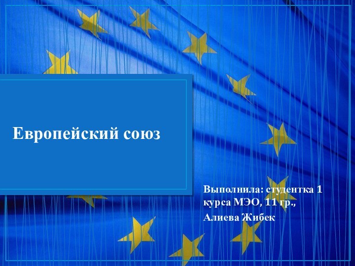 Европейский союзВыполнила: студентка 1 курса МЭО, 11 гр.,Алиева Жибек