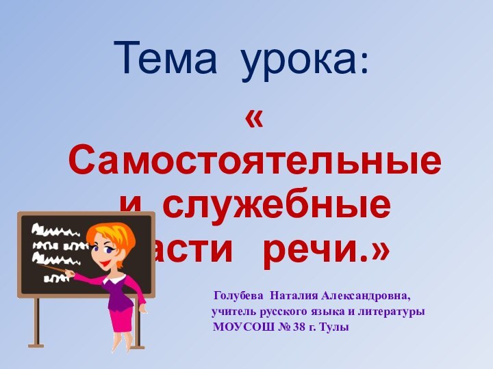 Тема урока:« Самостоятельные и служебные части  речи.»