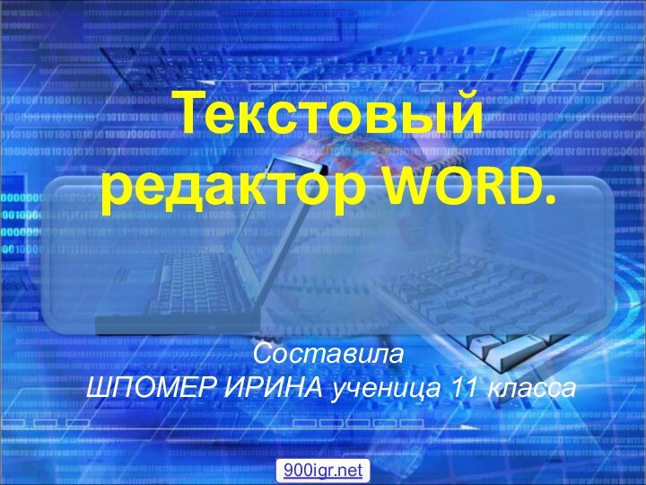 Текстовый редактор WORD.   Составила  ШПОМЕР ИРИНА ученица 11 класса