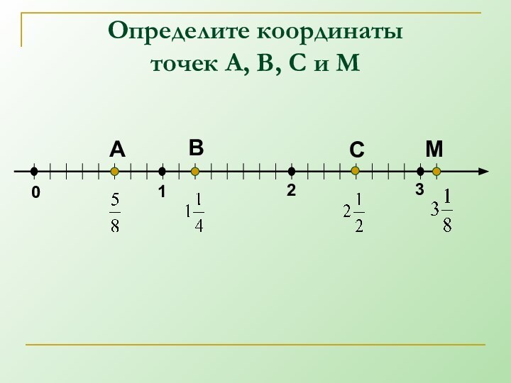 Определите координаты  точек А, В, С и М