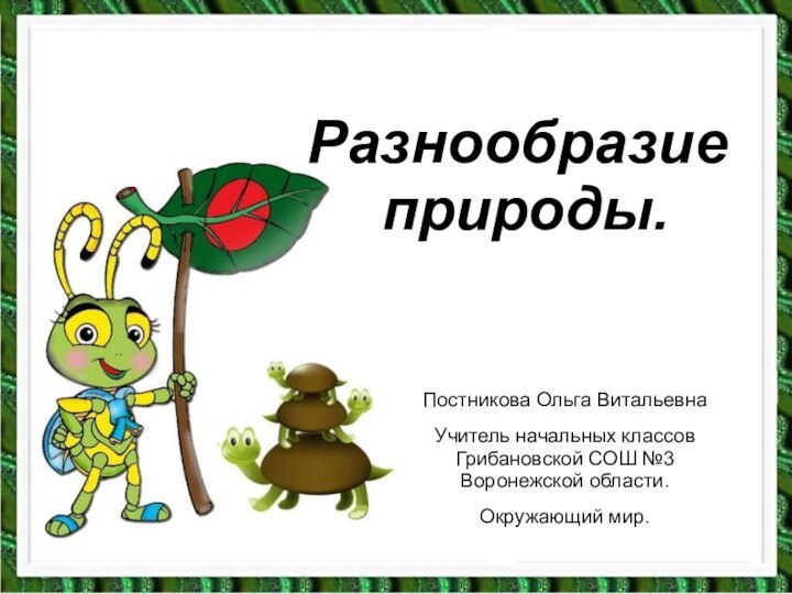 Разнообразие  природы.Постникова Ольга ВитальевнаУчитель начальных классов Грибановской СОШ №3 Воронежской области.Окружающий мир.