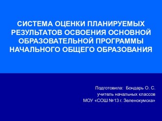 Система оценки результатов освоения основной образовательной программы начального образования