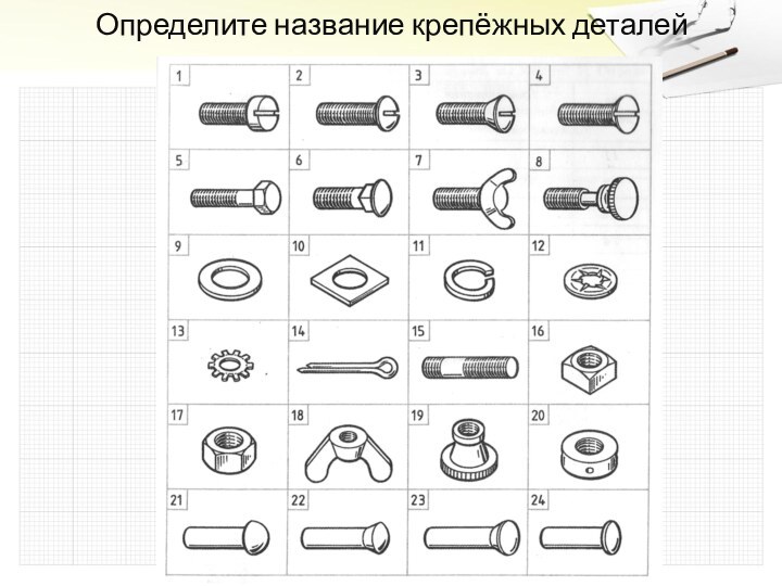 Определите название крепёжных деталей