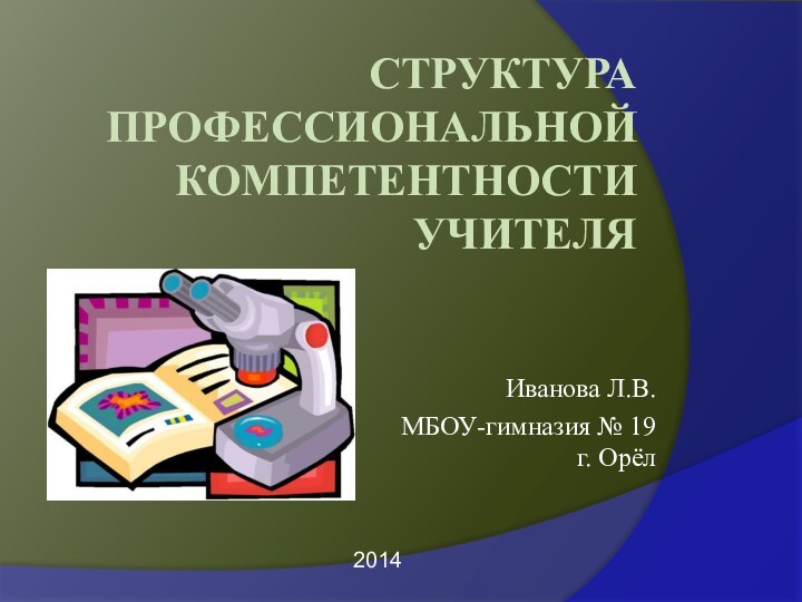 СТРУКТУРА ПРОФЕССИОНАЛЬНОЙ КОМПЕТЕНТНОСТИ УЧИТЕЛЯИванова Л.В.МБОУ-гимназия № 19 г. Орёл2014