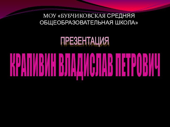 МОУ «БУБЧИКОВСКАЯ СРЕДНЯЯ ОБЩЕОБРАЗОВАТЕЛЬНАЯ ШКОЛА»КРАПИВИН ВЛАДИСЛАВ ПЕТРОВИЧПРЕЗЕНТАЦИЯ