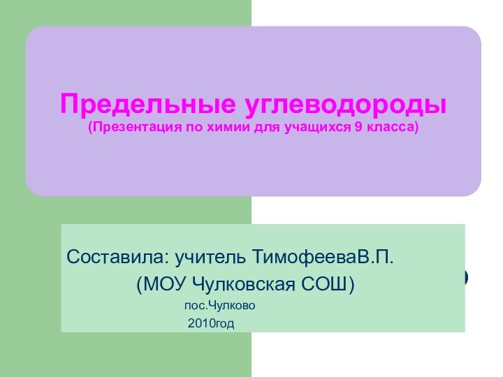 Предельные углеводороды (Презентация по химии для учащихся 9 класса)Составила: учитель ТимофееваВ.П.