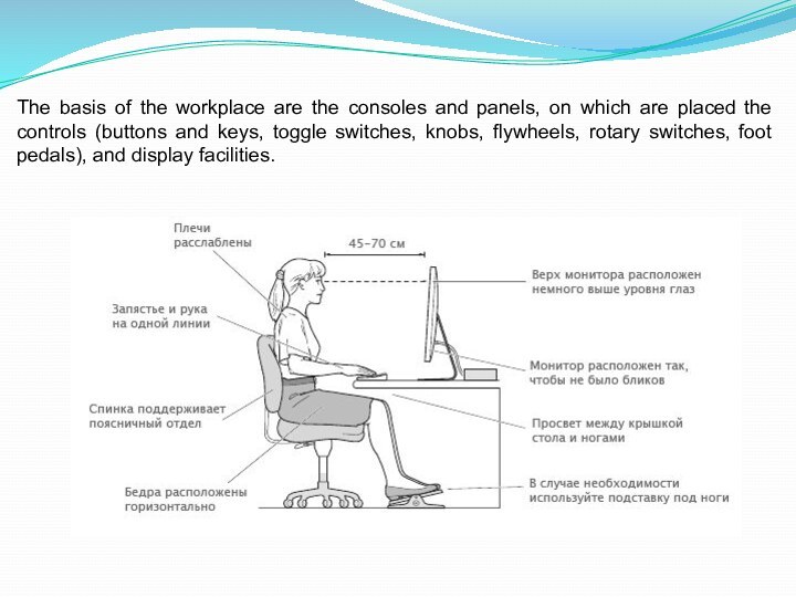 The basis of the workplace are the consoles and panels, on which