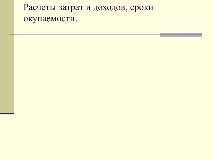 Расчеты затрат и доходов, сроки окупаемости.