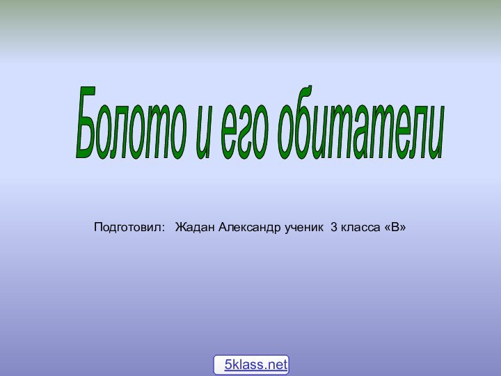 Болото и его обитатели   Подготовил:  Жадан Александр ученик 3 класса «В»