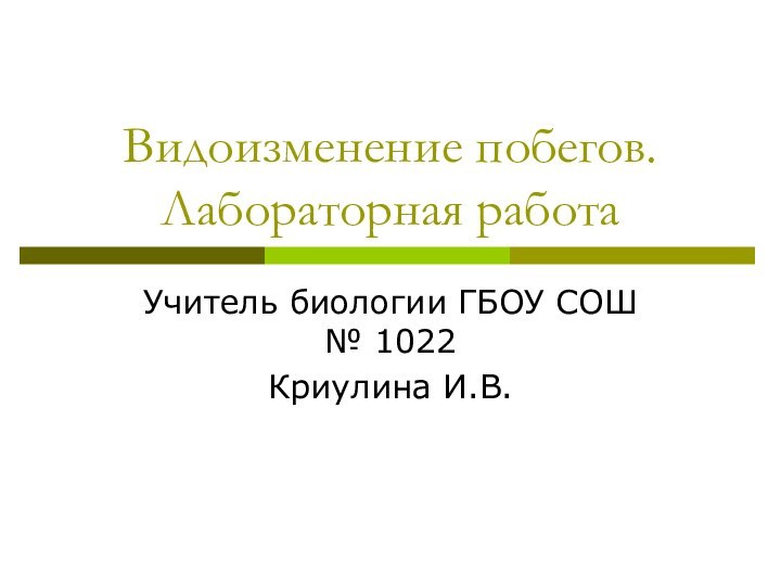 Видоизменение побегов. Лабораторная работаУчитель биологии ГБОУ СОШ № 1022Криулина И.В.