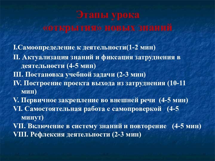 Этапы урока  «открытия» новых знаний  I.Самоопределение к деятельности(1-2 мин)II. Актуализация