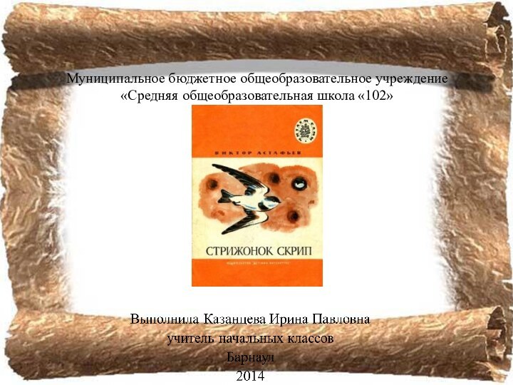 Муниципальное бюджетное общеобразовательное учреждение«Средняя общеобразовательная школа «102»