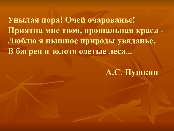 Унылая пора! Очей очарованье! Приятна мне твоя, прощальная краса - Люблю я