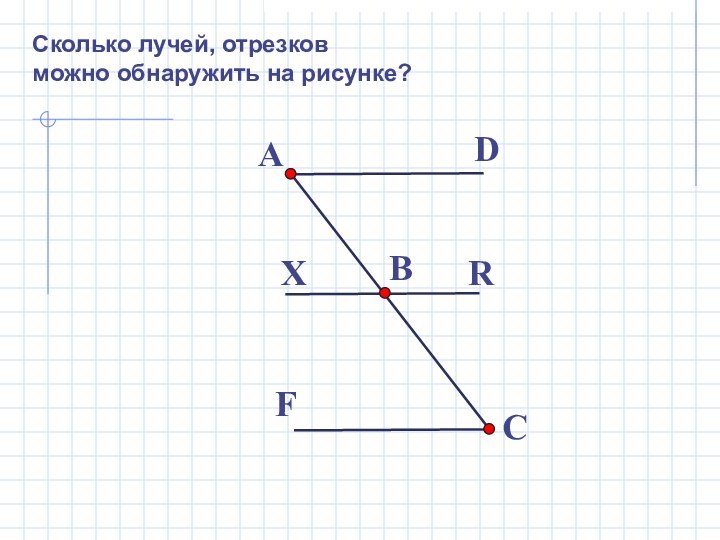 Сколько лучей, отрезковможно обнаружить на рисунке?ABCDRXF