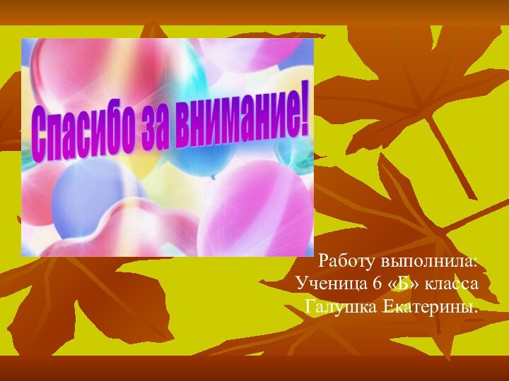 Работу выполнила:Ученица 6 «Б» класса Галушка Екатерины.