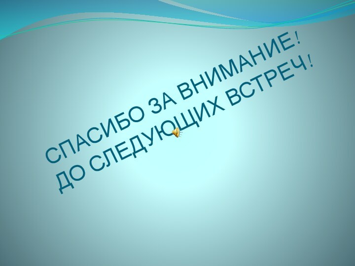 СПАСИБО ЗА ВНИМАНИЕ! ДО СЛЕДУЮЩИХ ВСТРЕЧ!