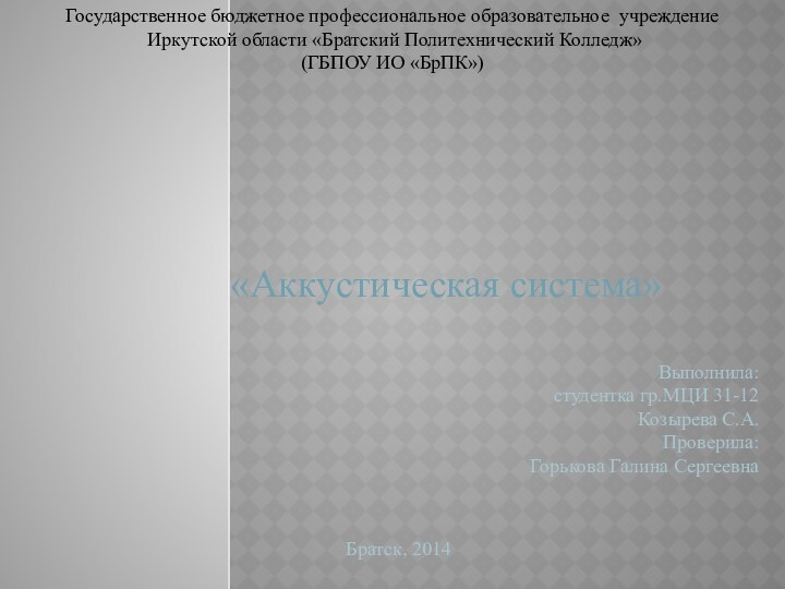 Государственное бюджетное профессиональное образовательное учреждение Иркутской области «Братский Политехнический Колледж»(ГБПОУ ИО «БрПК»)