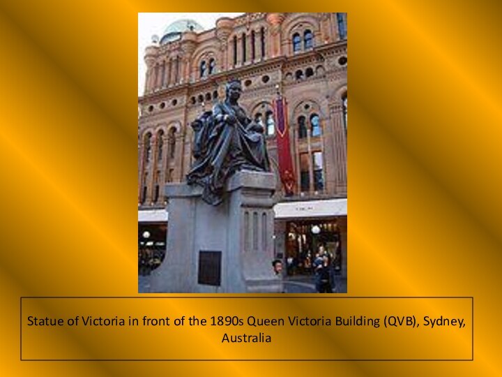 Statue of Victoria in front of the 1890s Queen Victoria Building (QVB), Sydney, Australia