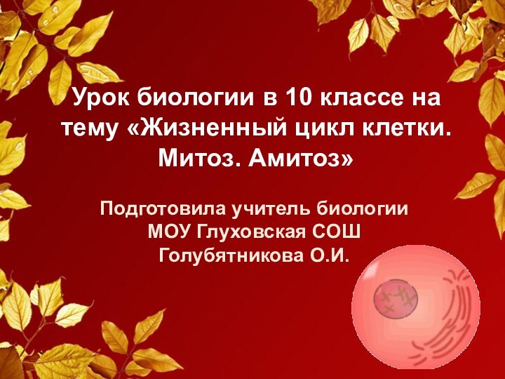 Урок биологии в 10 классе на тему «Жизненный цикл клетки. Митоз. Амитоз»Подготовила