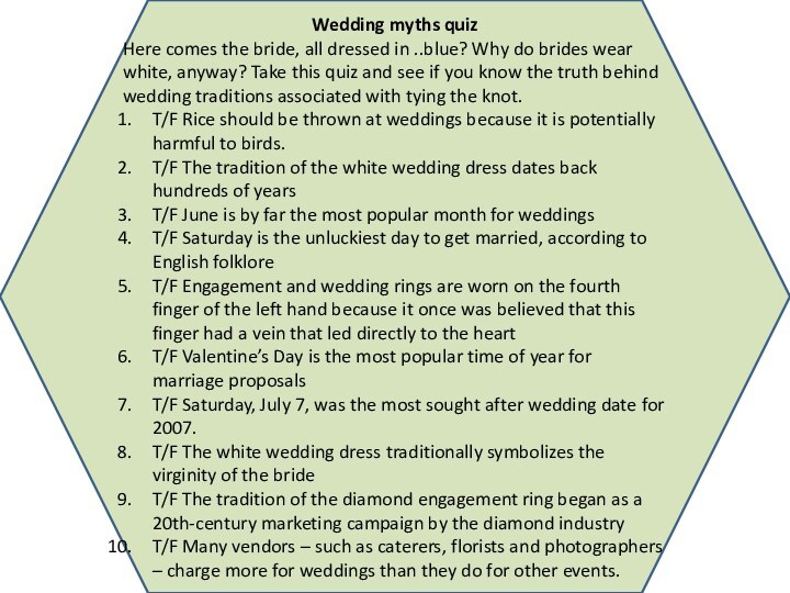 Wedding myths quizHere comes the bride, all dressed in ..blue? Why do