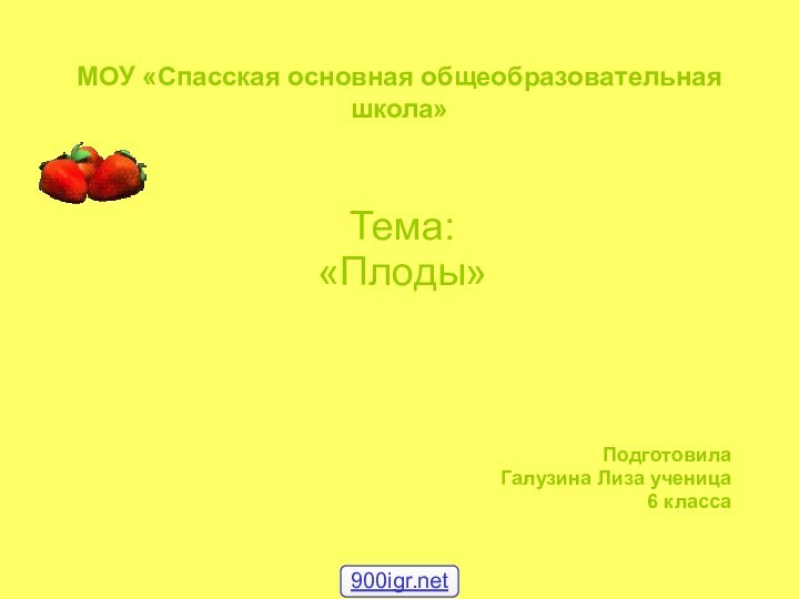 МОУ «Спасская основная общеобразовательная школа»Тема:«Плоды»Подготовила Галузина Лиза ученица 6 класса