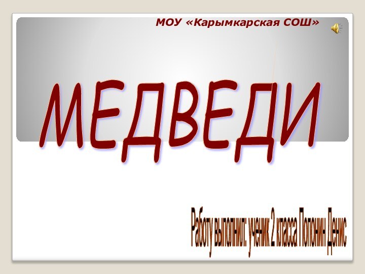 МОУ «Карымкарская СОШ»МЕДВЕДИ Работу выполнил: ученик 2 класса Попонин Денис