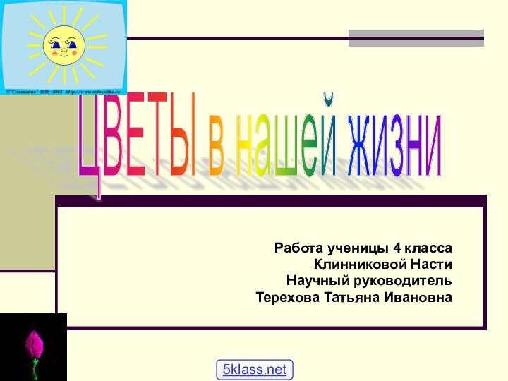 Работа ученицы 4 классаКлинниковой НастиНаучный руководительТерехова Татьяна ИвановнаЦВЕТЫ в нашей жизни