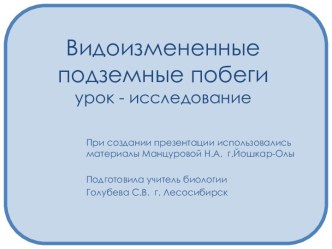 Видоизмененные подземные побегиурок - исследование