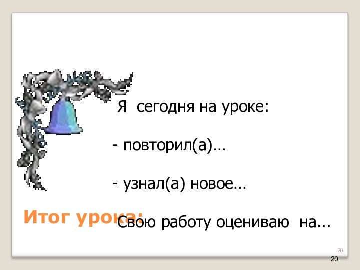 Итог урока: Я сегодня на уроке: