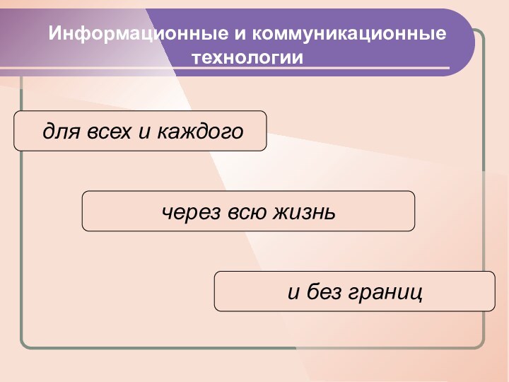 для всех и каждогочерез всю жизньи без границИнформационные и коммуникационные технологии