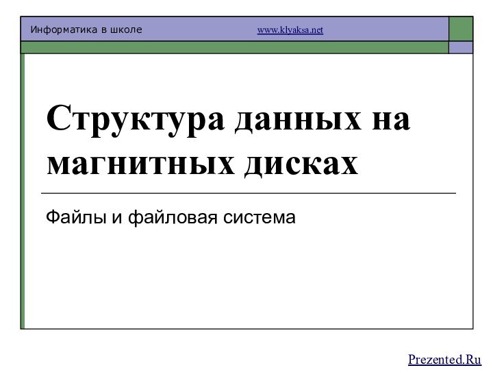 Структура данных на магнитных дисках Файлы и файловая системаPrezented.Ru