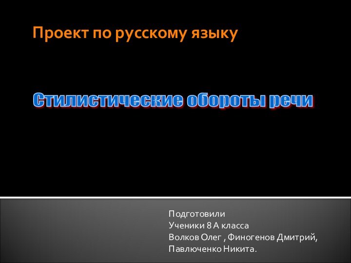 Проект по русскому языку  Подготовили Ученики 8 А классаВолков Олег ,