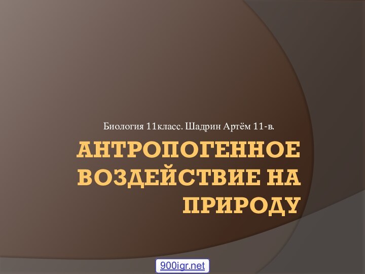 АНТРОПОГЕННОЕ ВОЗДЕЙСТВИЕ НА ПРИРОДУБиология 11класс. Шадрин Артём 11-в.