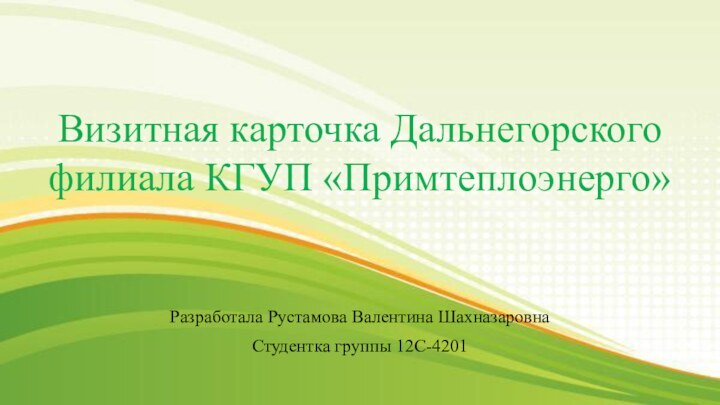 Визитная карточка Дальнегорского филиала КГУП «Примтеплоэнерго»Разработала Рустамова Валентина ШахназаровнаСтудентка группы 12С-4201