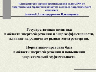 Государственная политика в области энергосбережения и энергоэффективности, влияние на розничные рынки электроэнергии.