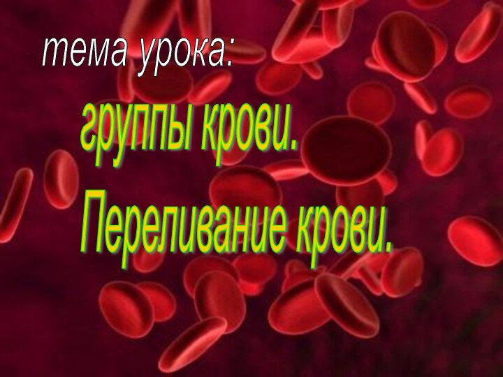 тема урока:группы крови.  Переливание крови.