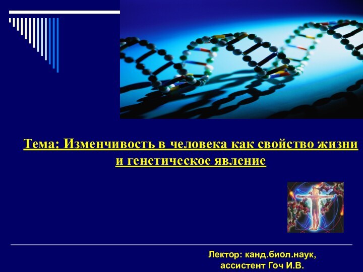  Тема: Изменчивость в человека как свойство жизни и генетическое явление Лектор: канд.биол.наук, асcистент Гоч И.В.