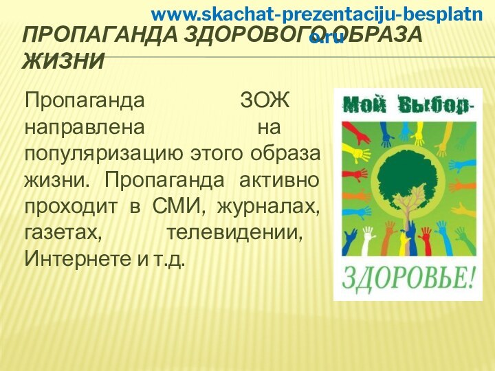 Пропаганда ЗОЖ направлена на популяризацию этого образа жизни. Пропаганда активно проходит в