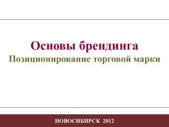 Основы брендинга. Позиционирование торговой марки