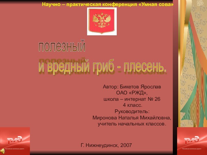 Научно – практическая конференция «Умная сова»полезный  и вредный гриб - плесень.Автор: