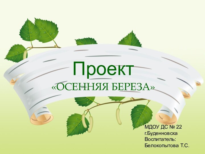 Проект«ОСЕННЯЯ БЕРЕЗА»МДОУ ДС № 22г.БуденновскаВоспитатель: Белокопытова Т.С.