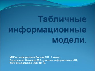 ТАБЛИЧНЫЕ ИНФОРМАЦИОННЫЕ МОДЕЛИ (7 КЛАСС)