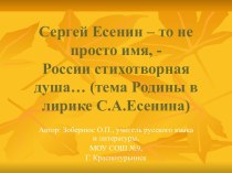 Сергей Есенин – то не просто имя, -России стихотворная душа… (тема Родины в лирике С.А.Есенина)