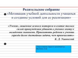 Мотивация учебной деятельности учащихся и создание условий для ее реализации