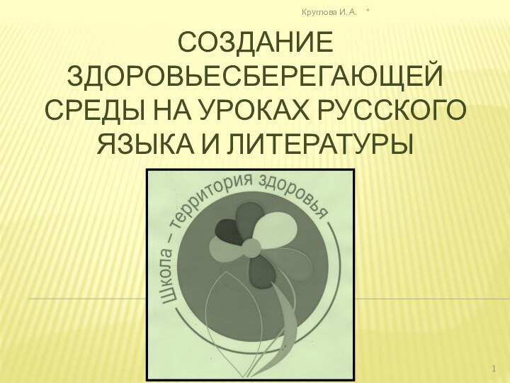 СОЗДАНИЕ ЗДОРОВЬЕСБЕРЕГАЮЩЕЙ СРЕДЫ НА УРОКАХ РУССКОГО ЯЗЫКА И ЛИТЕРАТУРЫ*Круглова И. А.