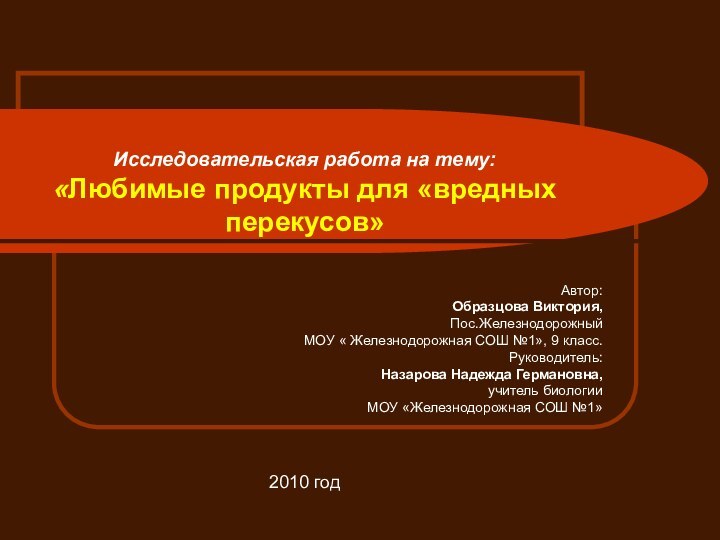 Исследовательская работа на тему: «Любимые продукты для «вредных перекусов»