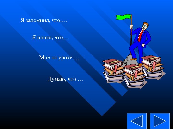 Я запомнил, что….Я понял, что… Мне на уроке …Думаю, что …