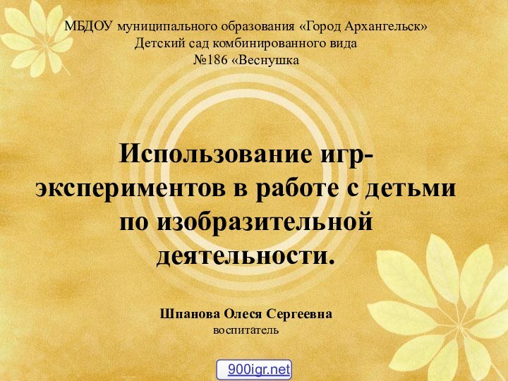 МБДОУ муниципального образования «Город Архангельск» Детский сад комбинированного вида №186 «Веснушка