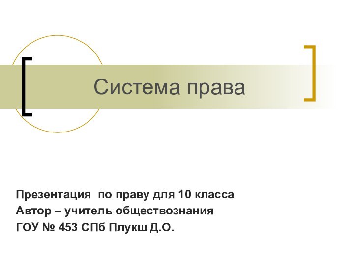 Система праваПрезентация по праву для 10 классаАвтор – учитель обществознания ГОУ № 453 СПб Плукш Д.О.